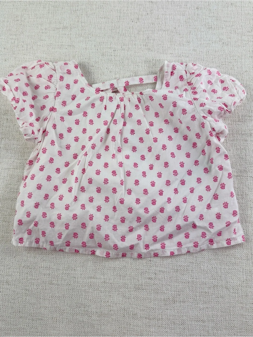 Janie and‎ Jack White Top with Pink Floral Print bow back puff sleeves baby girl